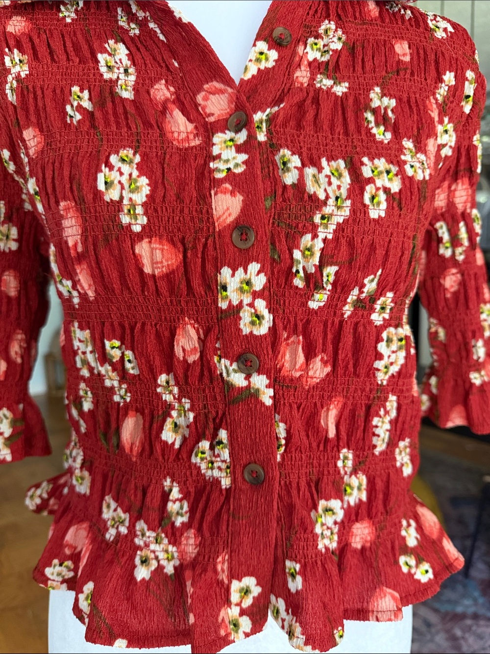 Maeve Smocked Button-Front Floral Top - Picture 8 of 9